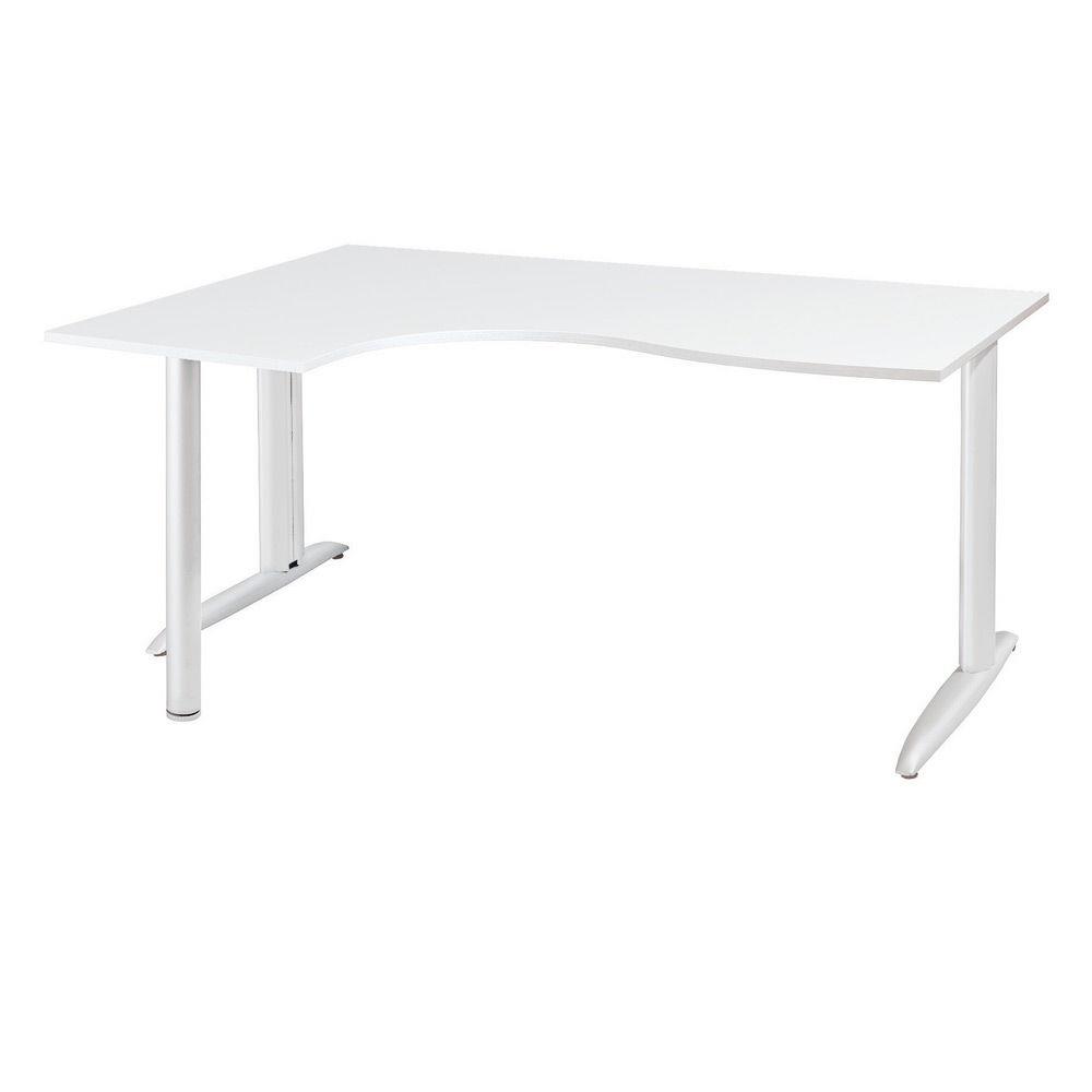 Bureau compact retour � gauche Tempo - L 160 x P 120 cm - plateau blanc - pieds L blancs