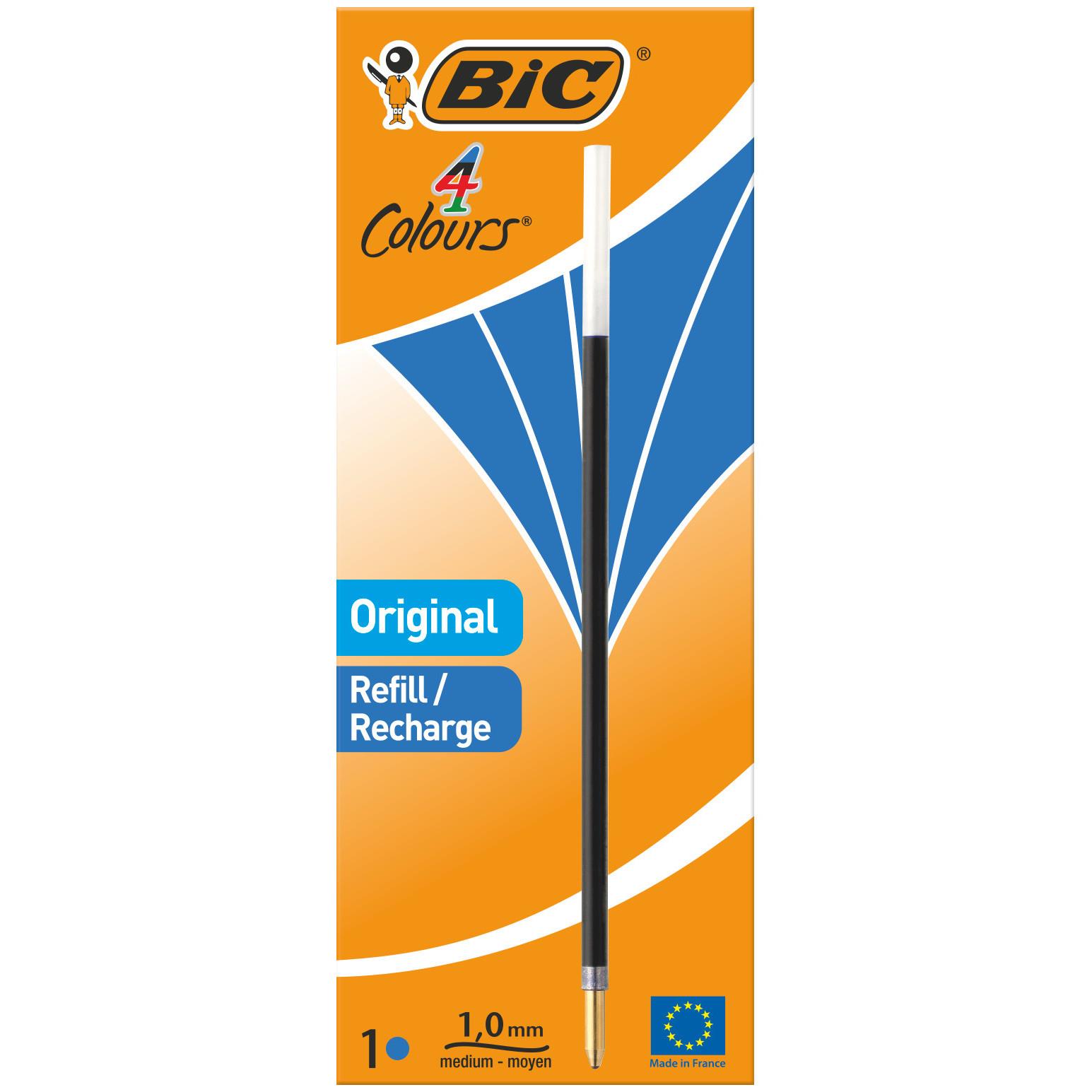 Recharge pour stylo Bic  bille - 4 couleurs - pointe moyenne - encre bleue
