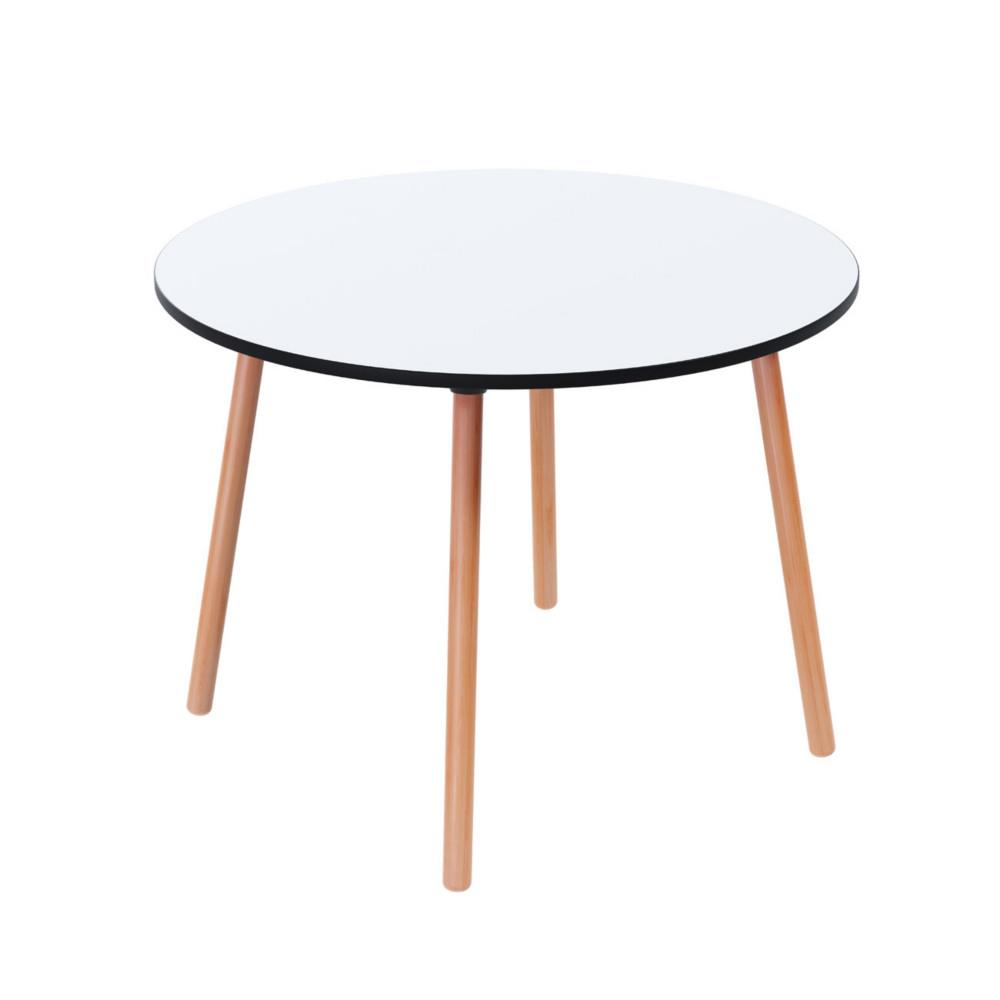 Table de restauration ronde Palomba 100 cm - Plateau Blanc - Pieds Htre massif vernis