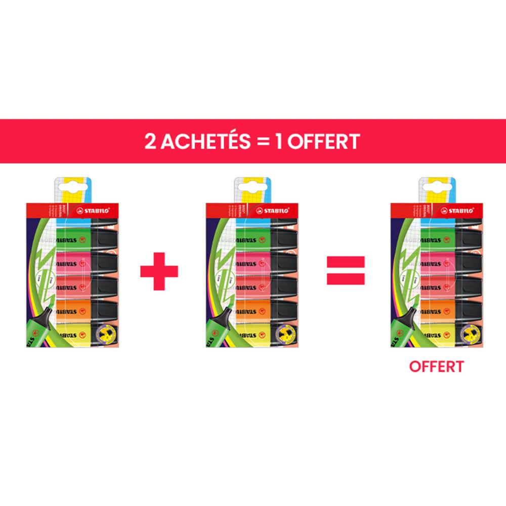 Surligneur BOSS ORIGINAL Stabilo pointe Stabilo biseaut�e 2 et 5 mm - Pochette de 6 coloris assortis - Offre 2 achet�s = 1 offert