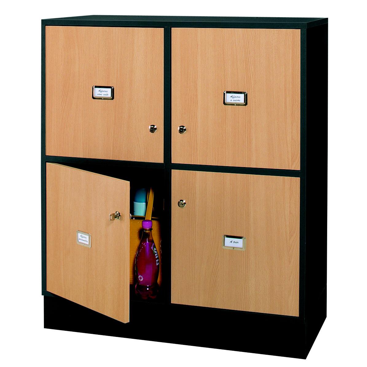 Vestiaire de bureau - Bloc 4 casiers - mlamin - corps anthracite - portes htre
