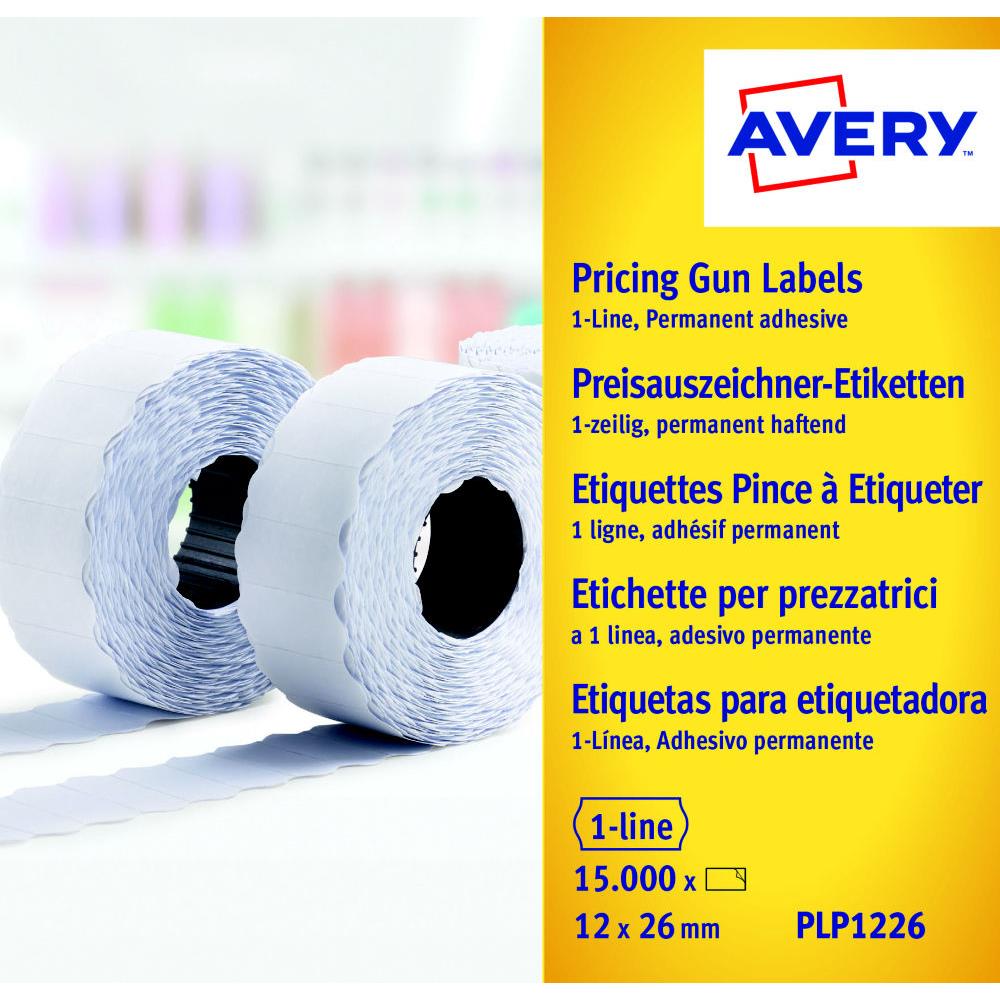 Bote de 10 rouleaux de 1500 tiquettes Avery PLP1226 pour pince  tiquetter - 1 ligne (8 caractres) - blanches - adhsif permanent