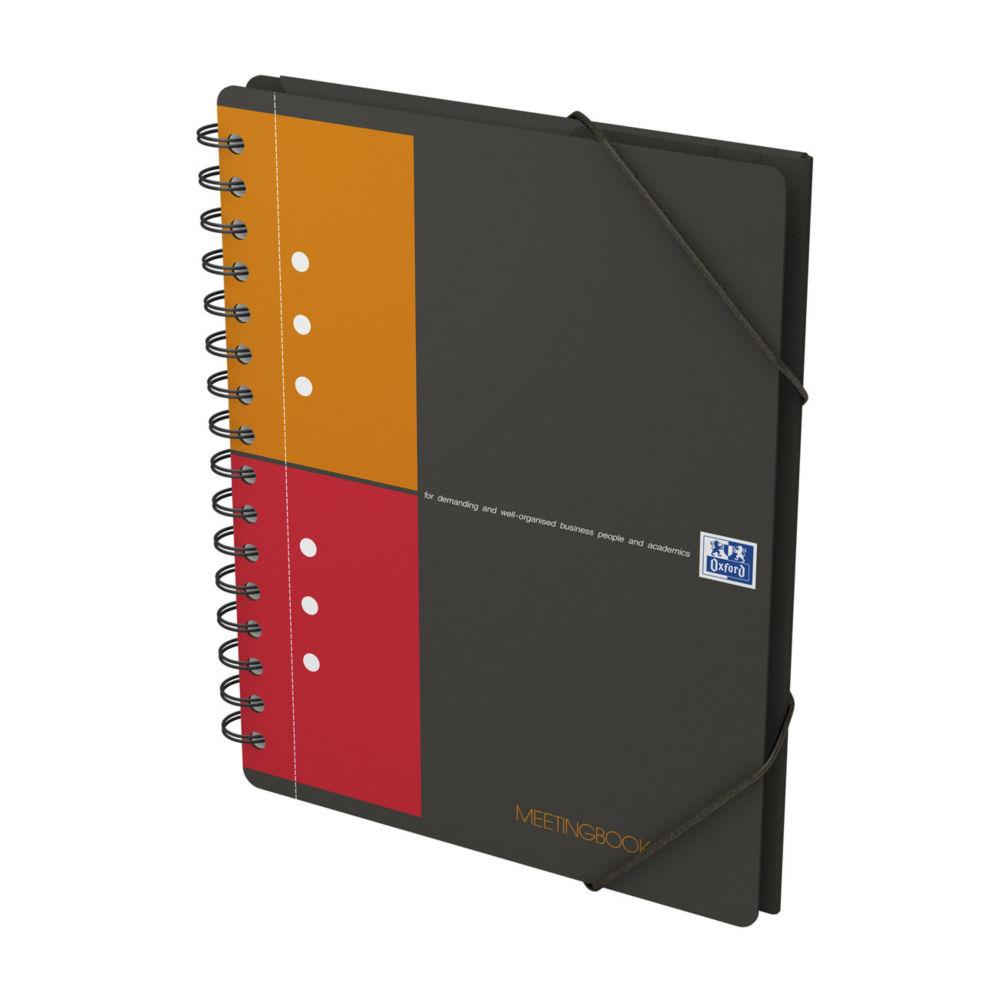 Cahier chemise Oxford Meetingbook - reliure spirales - A5+ - 160 pages - petits carreaux - feuilles perfores dtachables - 3 rabats + lastique