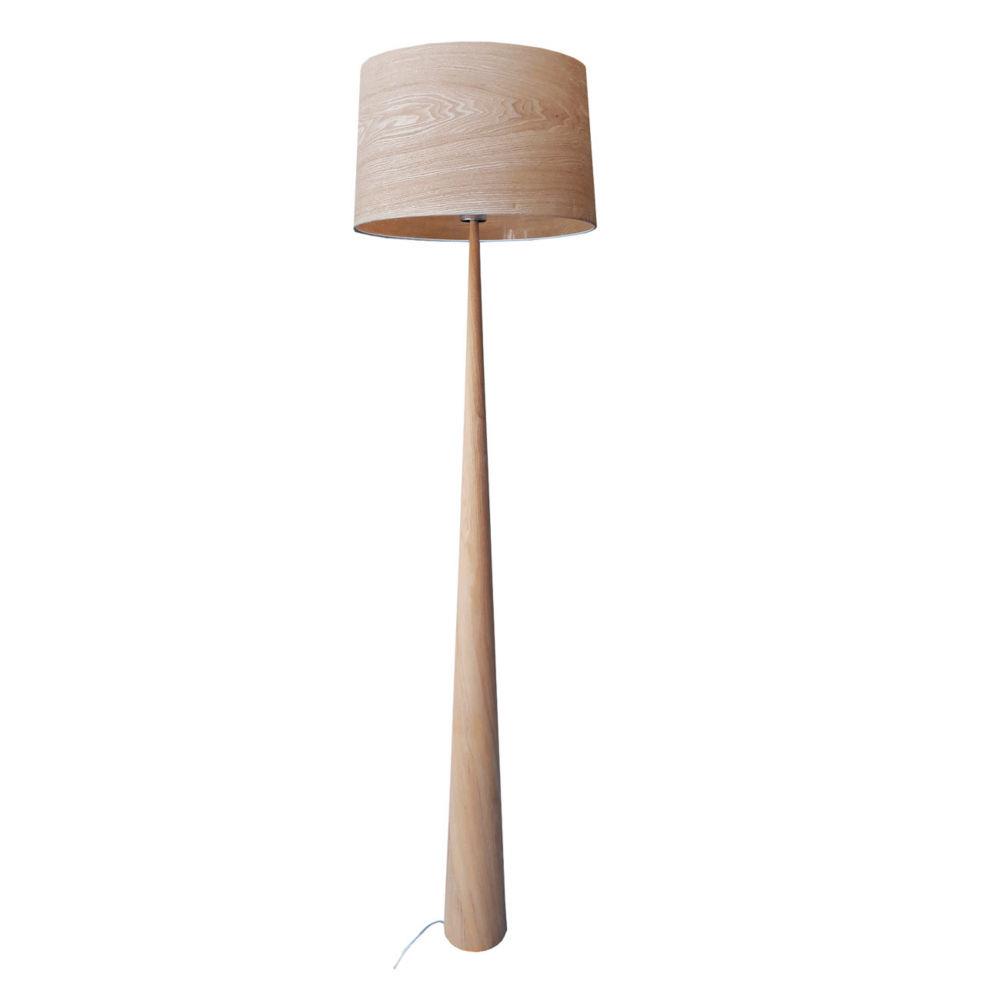 Lampadaire Aluminor Totem - Ampoule Led E27 - Pied acier laqu - Abat-jour contrecoll bois