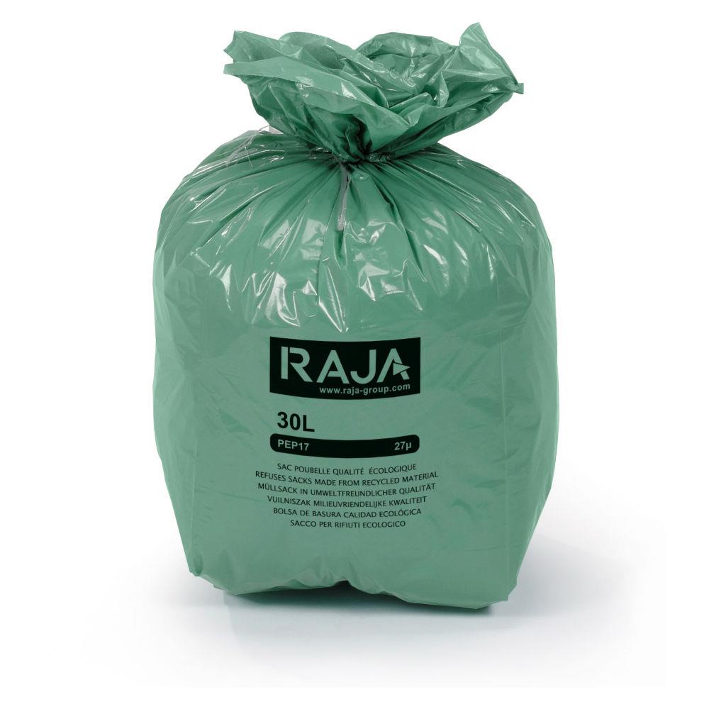 Sacs poubelle cologique RAJA 100% recycl 30L Vert -  Lot de 500 sacs