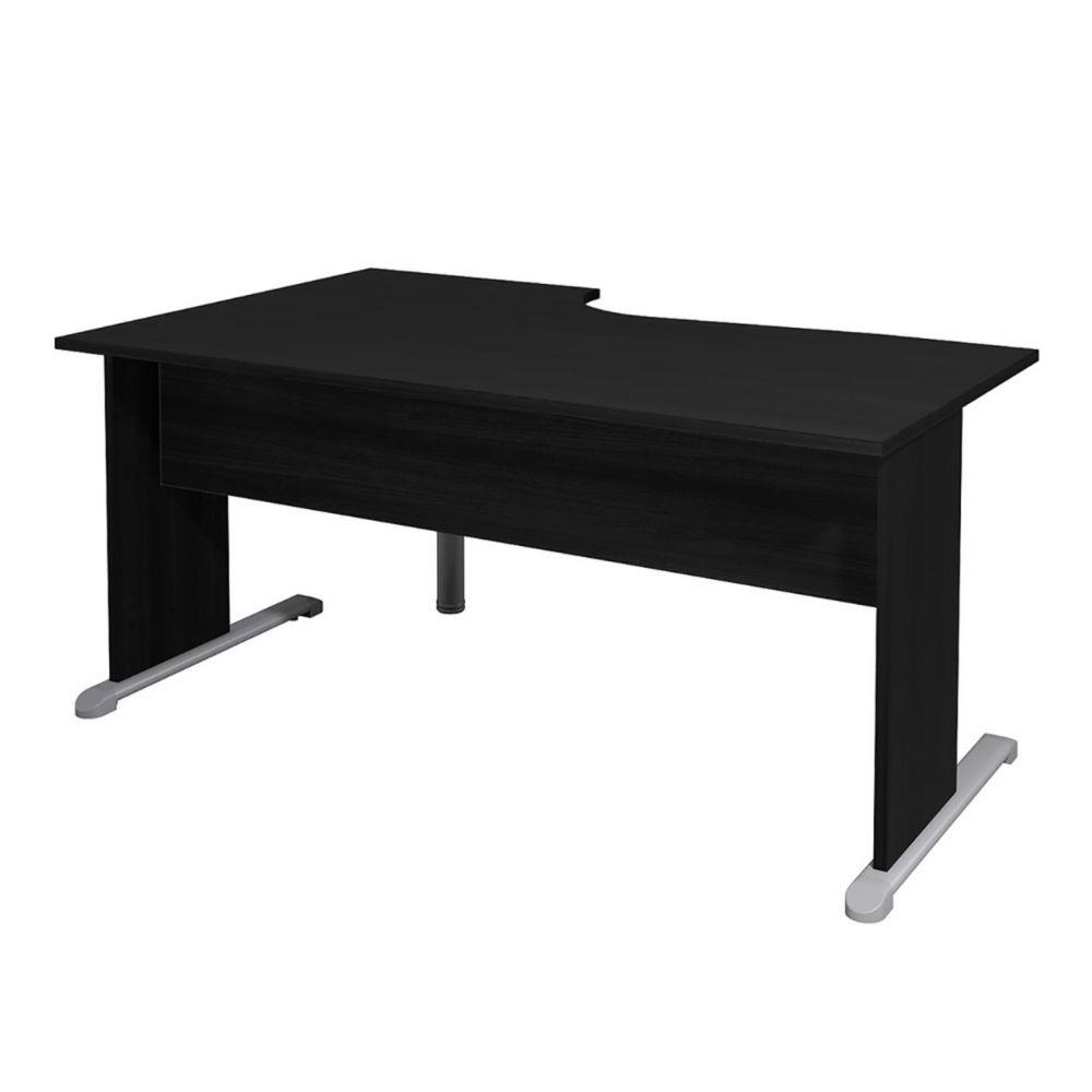Bureau d'angle compact retour  droite Pulse Bois - L160 x P100 cm - Plateau Noir - Pieds L Noir