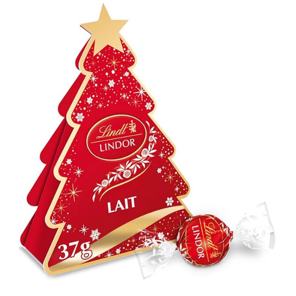 Mini Sapin de Nol rouge Lindt LINDOR - Boules de chocolat en papillotte rouge - 37 g