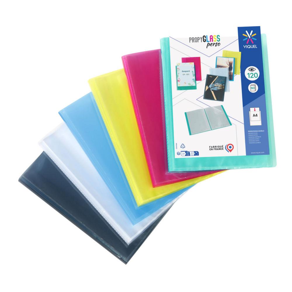 Porte vues personnalisable Viquel Propyglass A4  - Polypropylne lisse 5/10 - 60 pochettes - 120 vues - Assortis