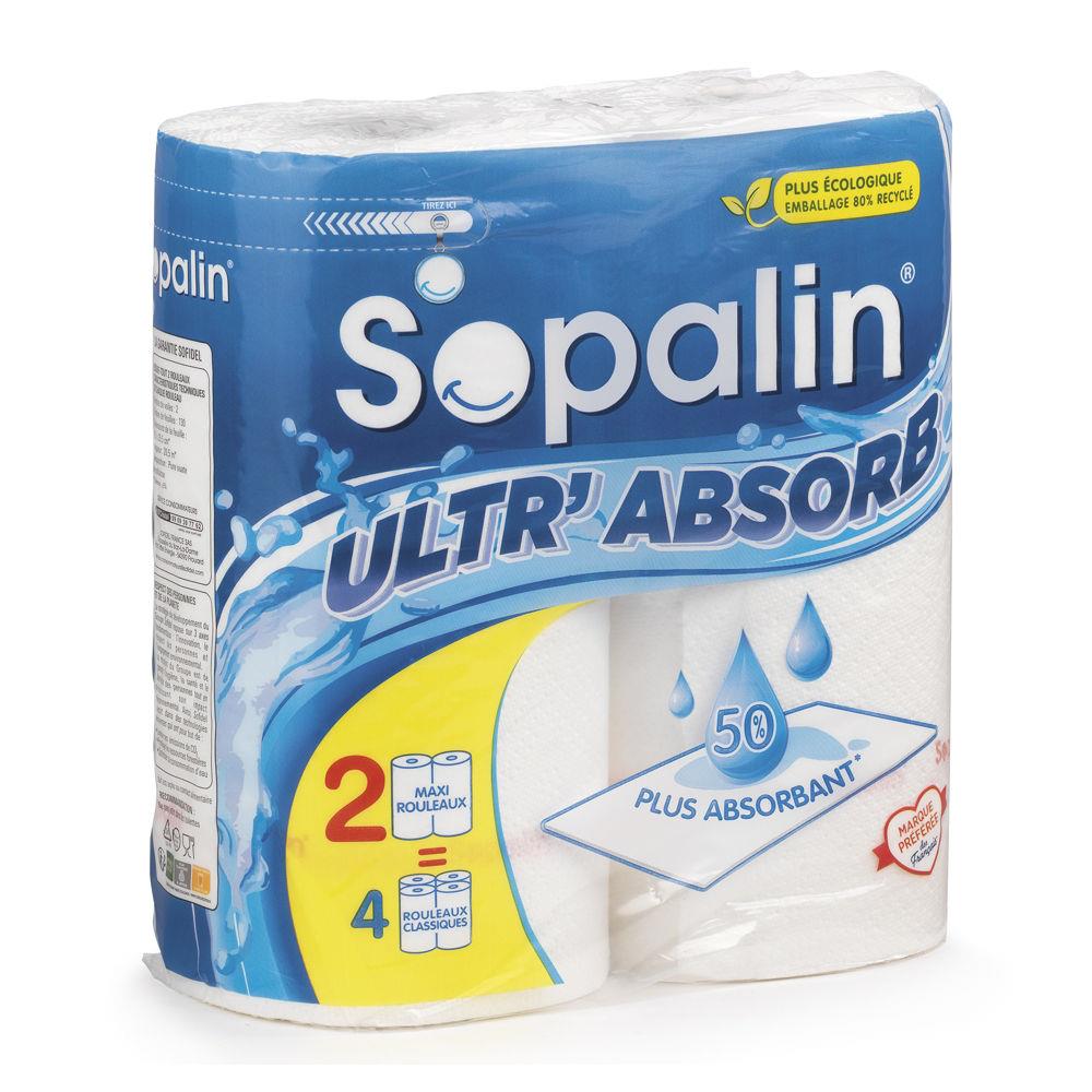 Essuie-tout Sopalin Ultr'Absorb - maxi rouleaux de 130feuilles gaufres - blanches - lot de 2