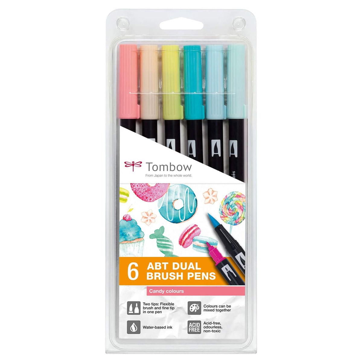 Feutres-pinceau Tombow ABT Dual Brush Pen assortis candy - encre  base d'eau - set de 6 - aquarellables