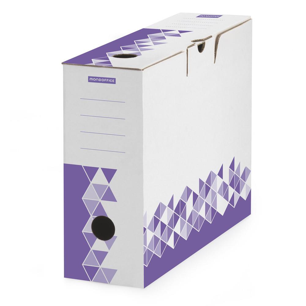 Bo�te archives Mondoffice montage automatique en carton - Dos 15 cm - Blanc / Violet - Lot de 10