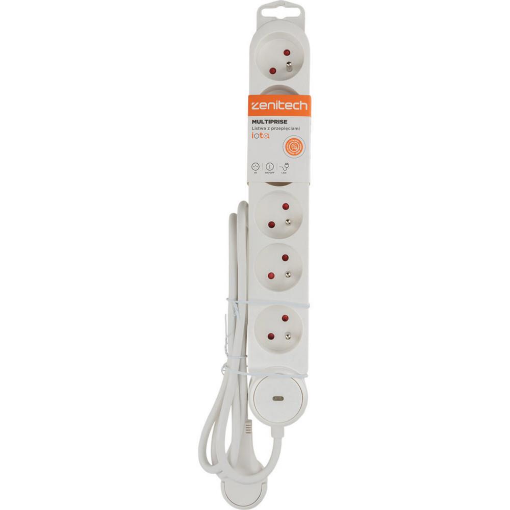 Multiprise Bloc Zenitech de 6 prises secteur en ligne IOTA - Avec interrupteur lumineux - C�ble de 1,4 m - Blanche