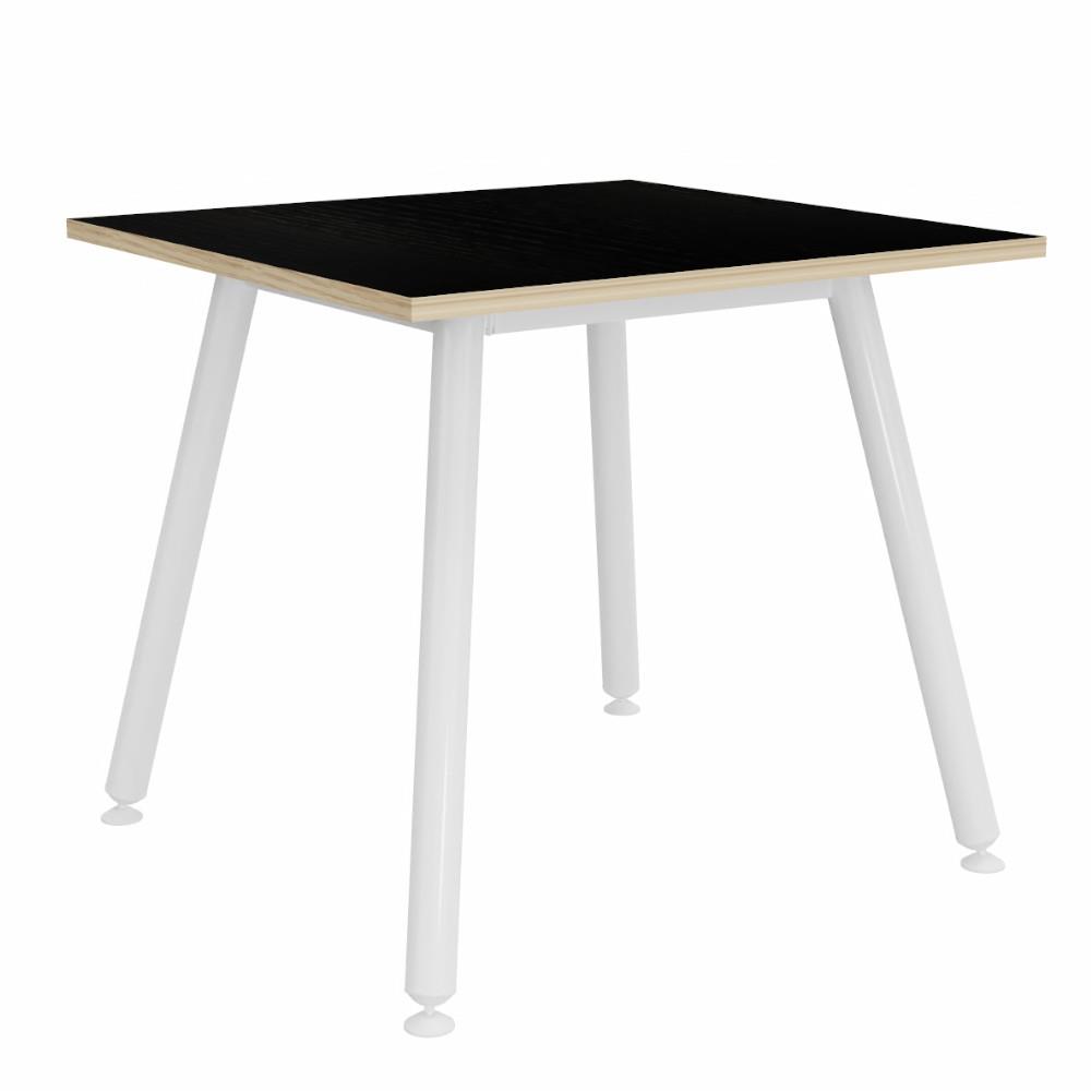 Table carre Knot - L80 x P80 cm - Plateau Noir bords Chne - Pieds mtal Blanc
