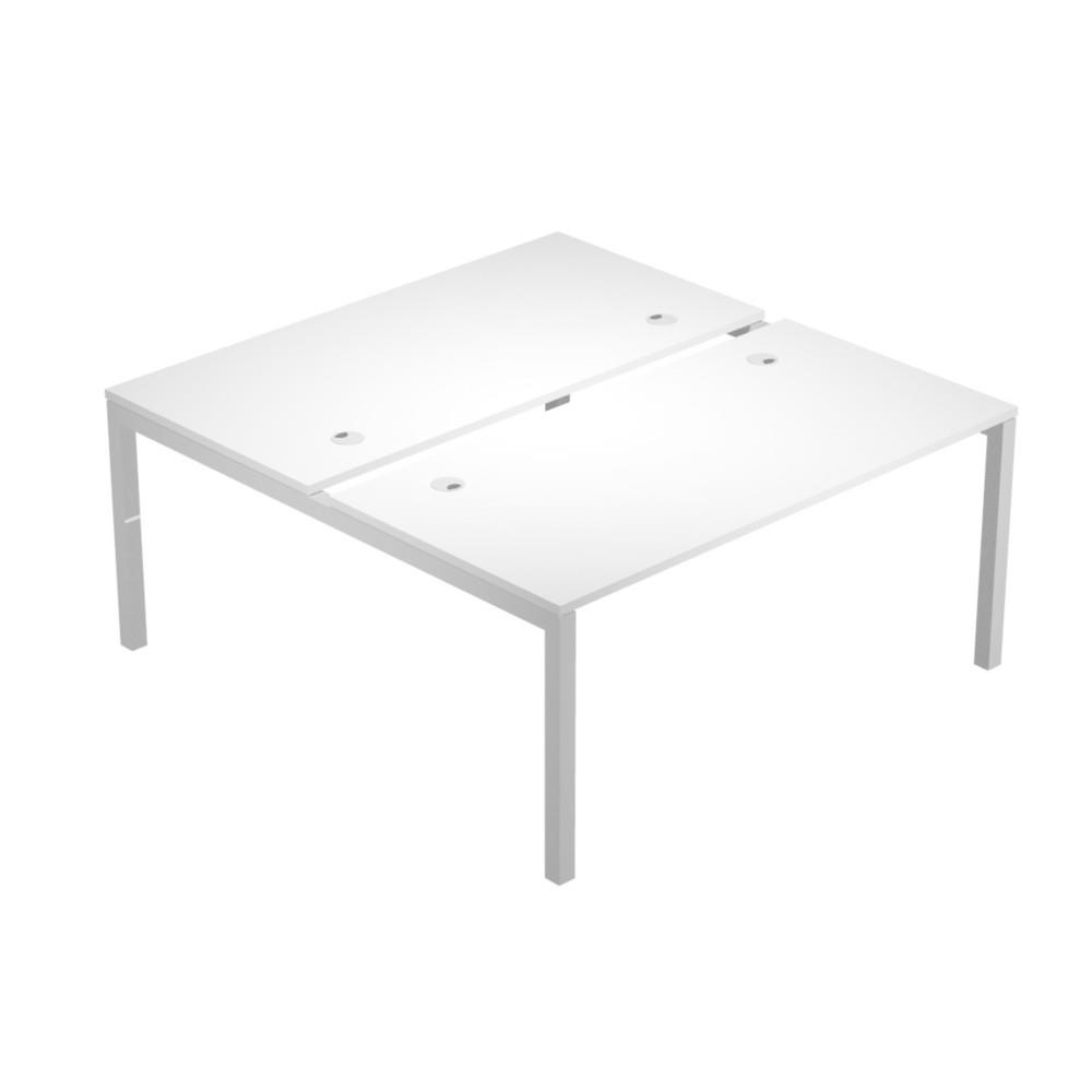 Bureau Bench 2 postes Java - 160 x 168 cm - plateau blanc pi�tement arche aluminium