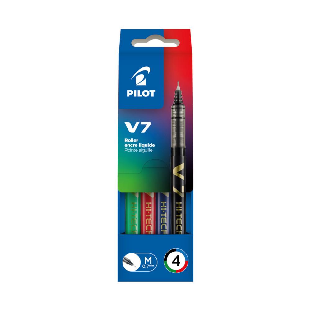 Pochette de 4 stylos Pilot  Hi-Tecpoint Bx-V7 - feutre pointe tubulaire - 0.4 mm - encre liquide 4 couleurs