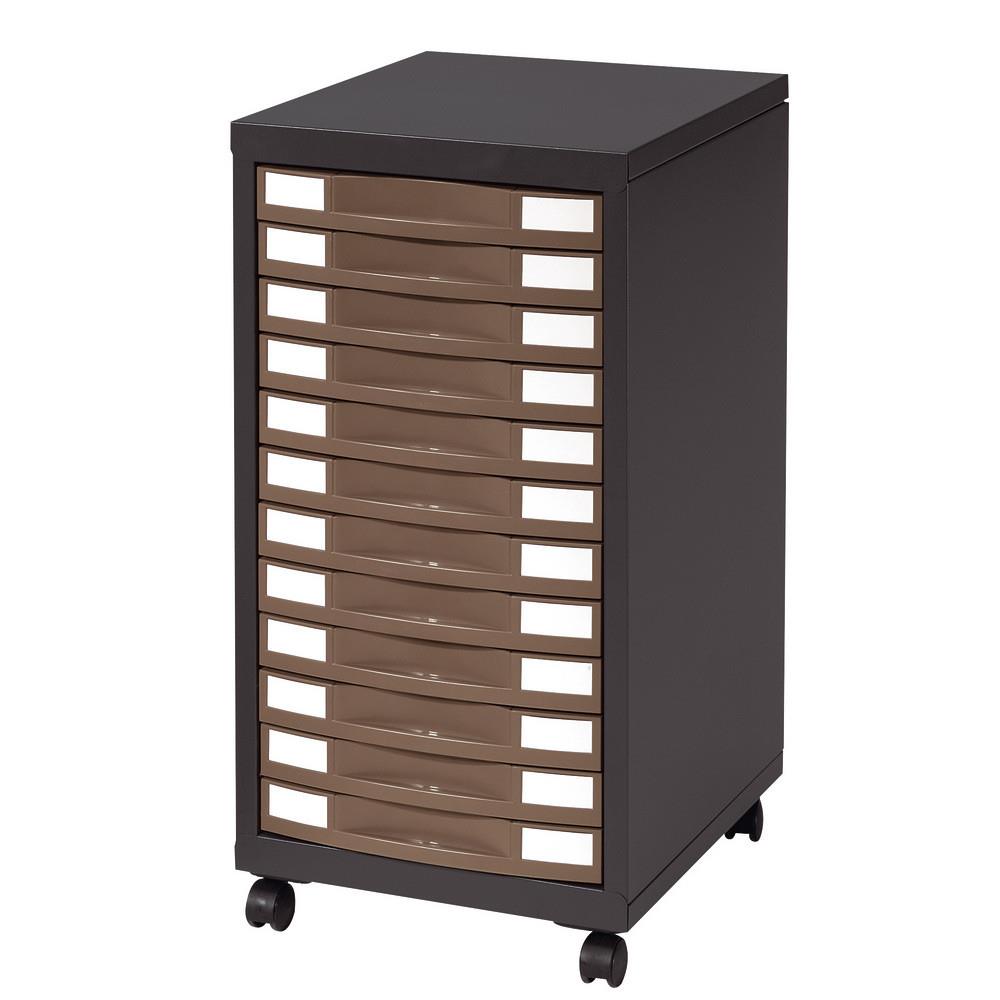 Desserte Eska - 12 tiroirs - mtal - corps anthracite - tiroirs taupe