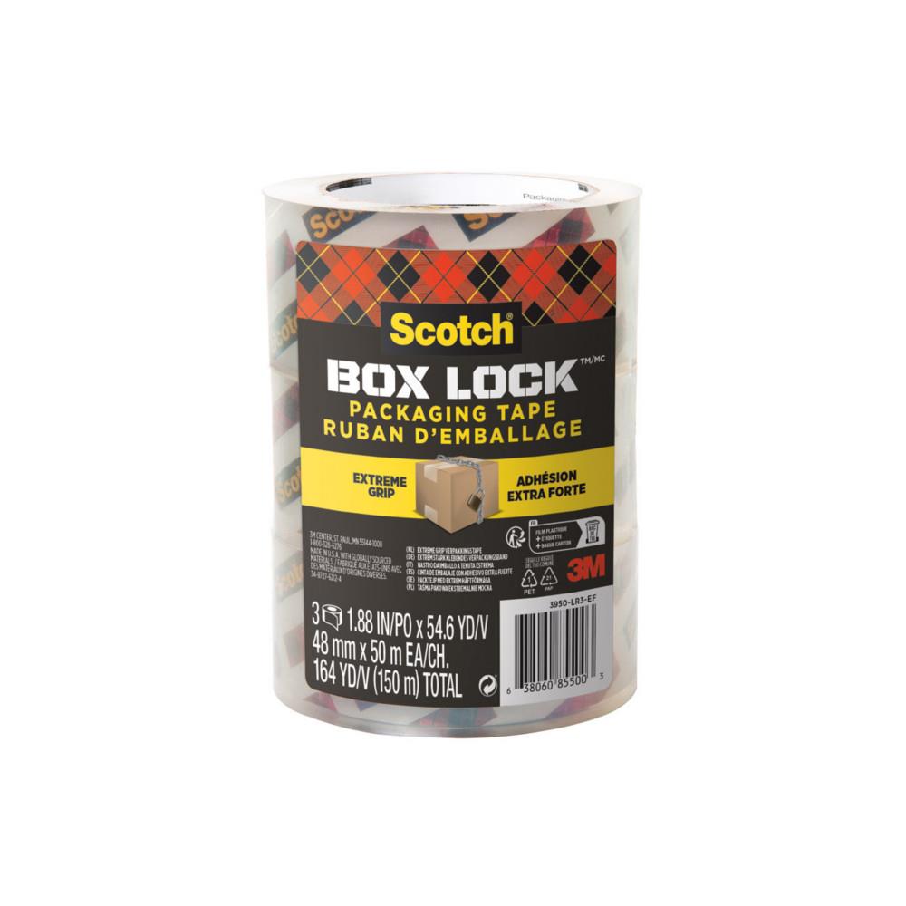 Ruban adh�sif Scotch d'emballage Box Lock 3950 transparent - Rouleau adh�sion extra forte - 48 mm x 50 m - Lot de 3 rubans
