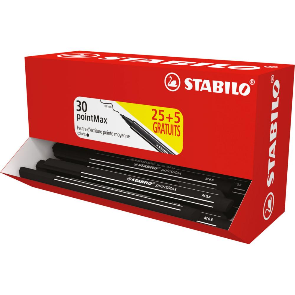 Stylo-feutre Stabilo PointMax pointe large 0,8 mm en nylon - Noir - Bote de 30