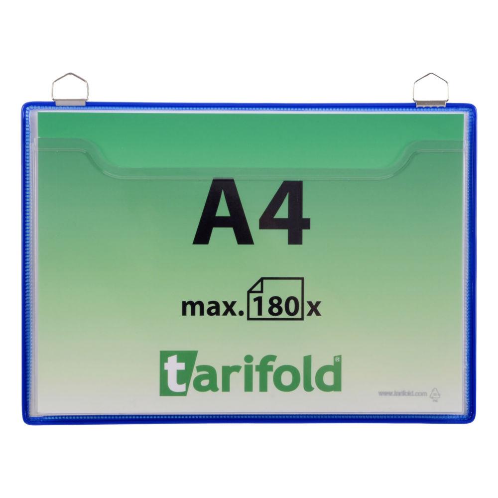 Porte brochures mural Tarifold A4 paysage avec 2 anses en PVC rigide -  cadre Bleu