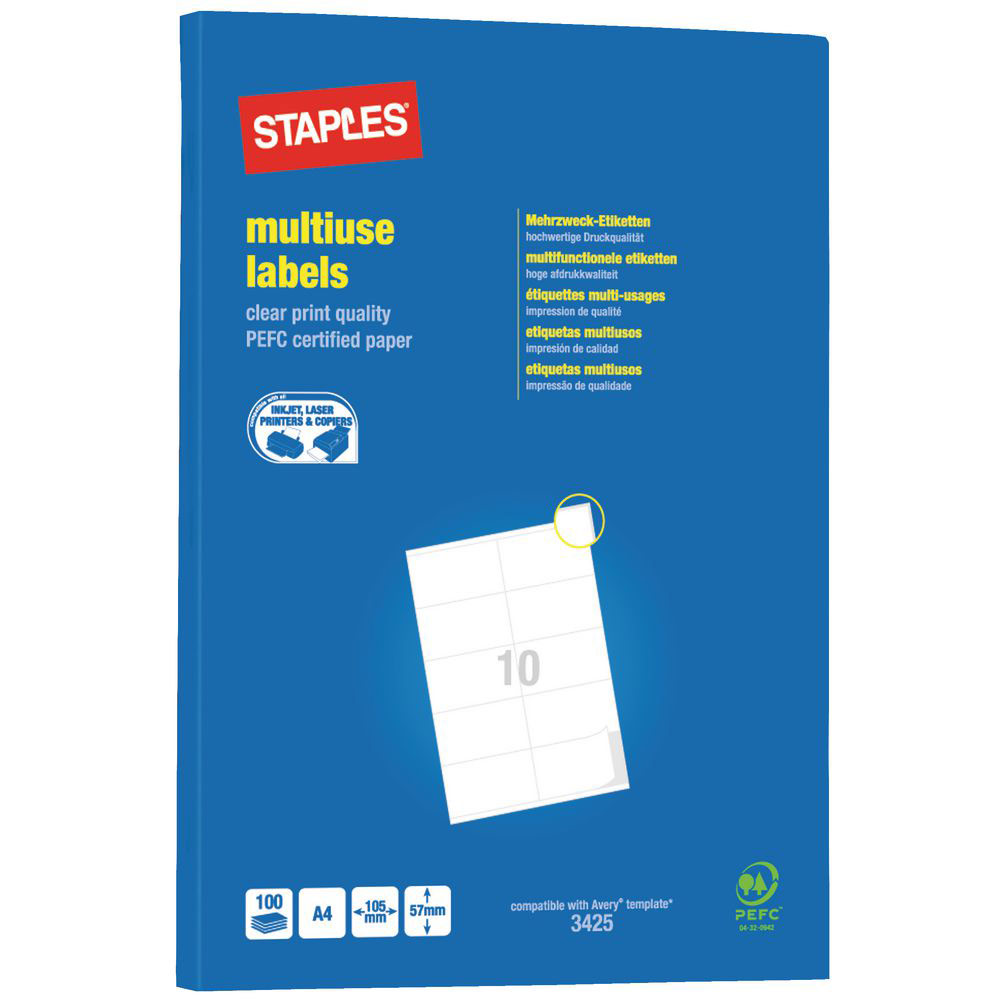 Etiquettes Pergamy multi-usage - 105 x 57mm - en planche A4 - coins carrs - bote de 1000
