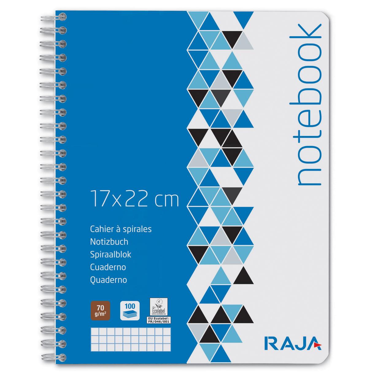 Cahier  spirales Raja Notebook - 100 pages - 17 x 22 cm - 70 g/m - petits carreaux 5x5 mm