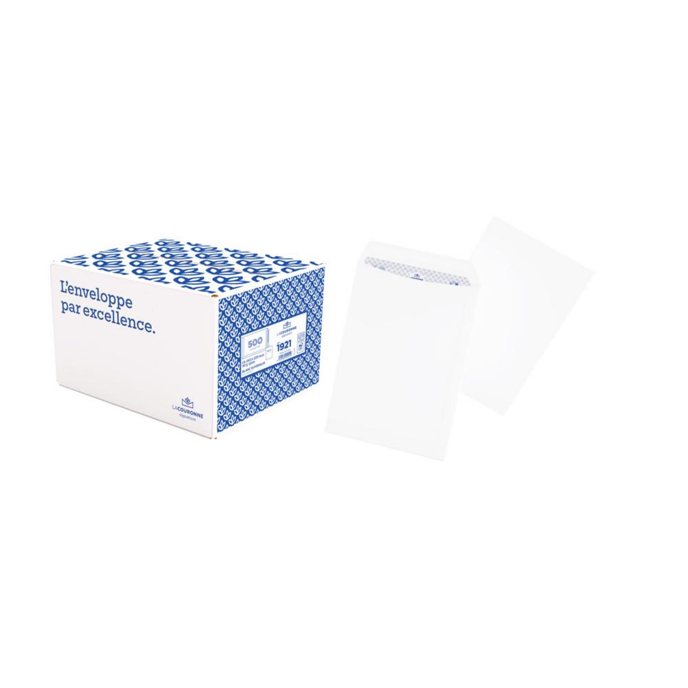 Enveloppe v�lin La Couronne blanc C5 - 162 x 229 mm 90g sans fen�tre - Autocollante bande protectrice - Lot de 500