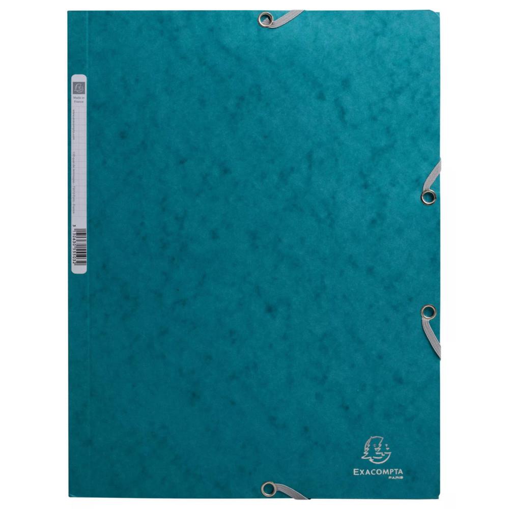 ChemiseExacompta Skandi A4  3rabats avec lastiques en carte lustre - Bleu pacifique