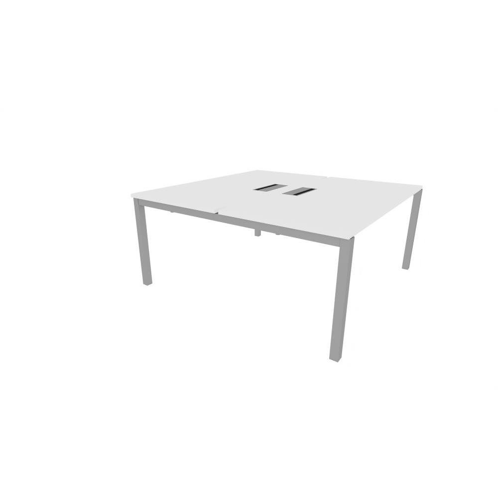 Bureau bench 2 postes Osmose avec trappe d'acc�s aux c�bles - module d�part L160 x P163 cm Plateaux Blanc Pieds m�tal Aluminium