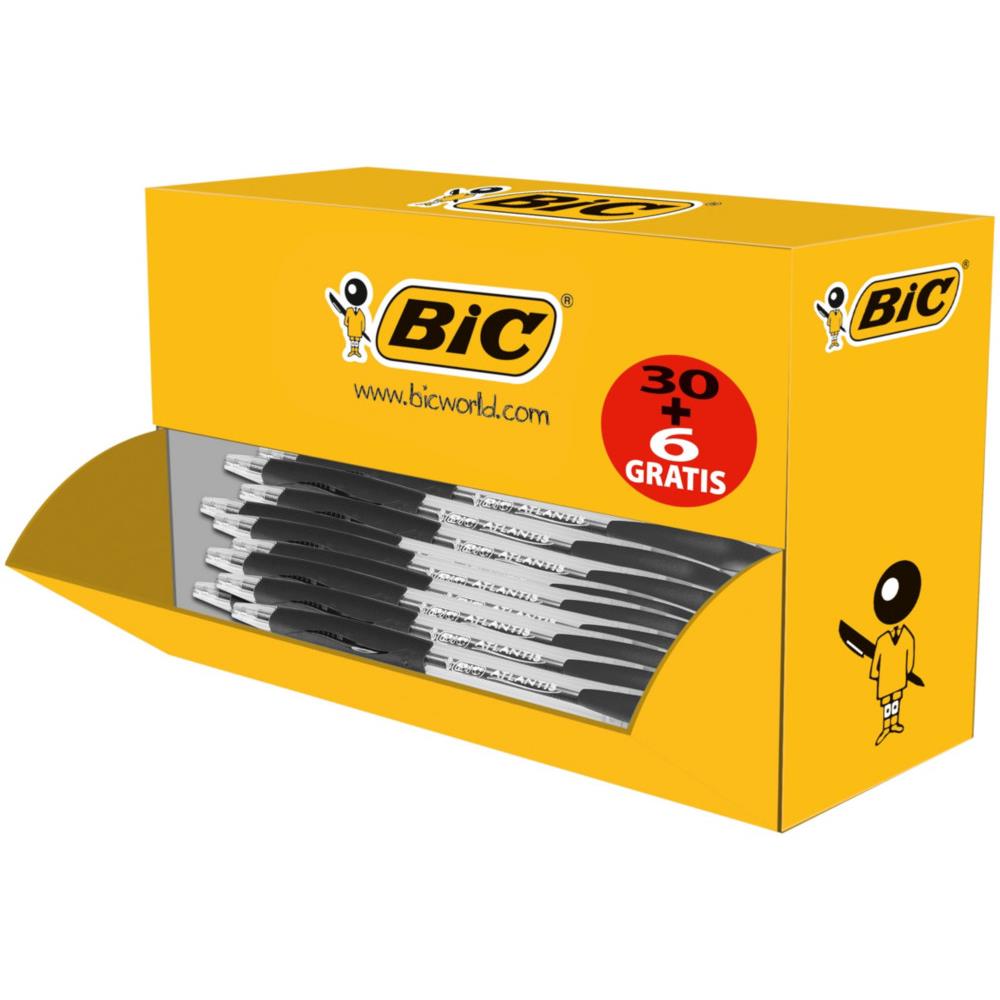 Pack co de 30+6 stylo bille ATLANTIS noir - pointe moyenne - rechargeable - bille indformable