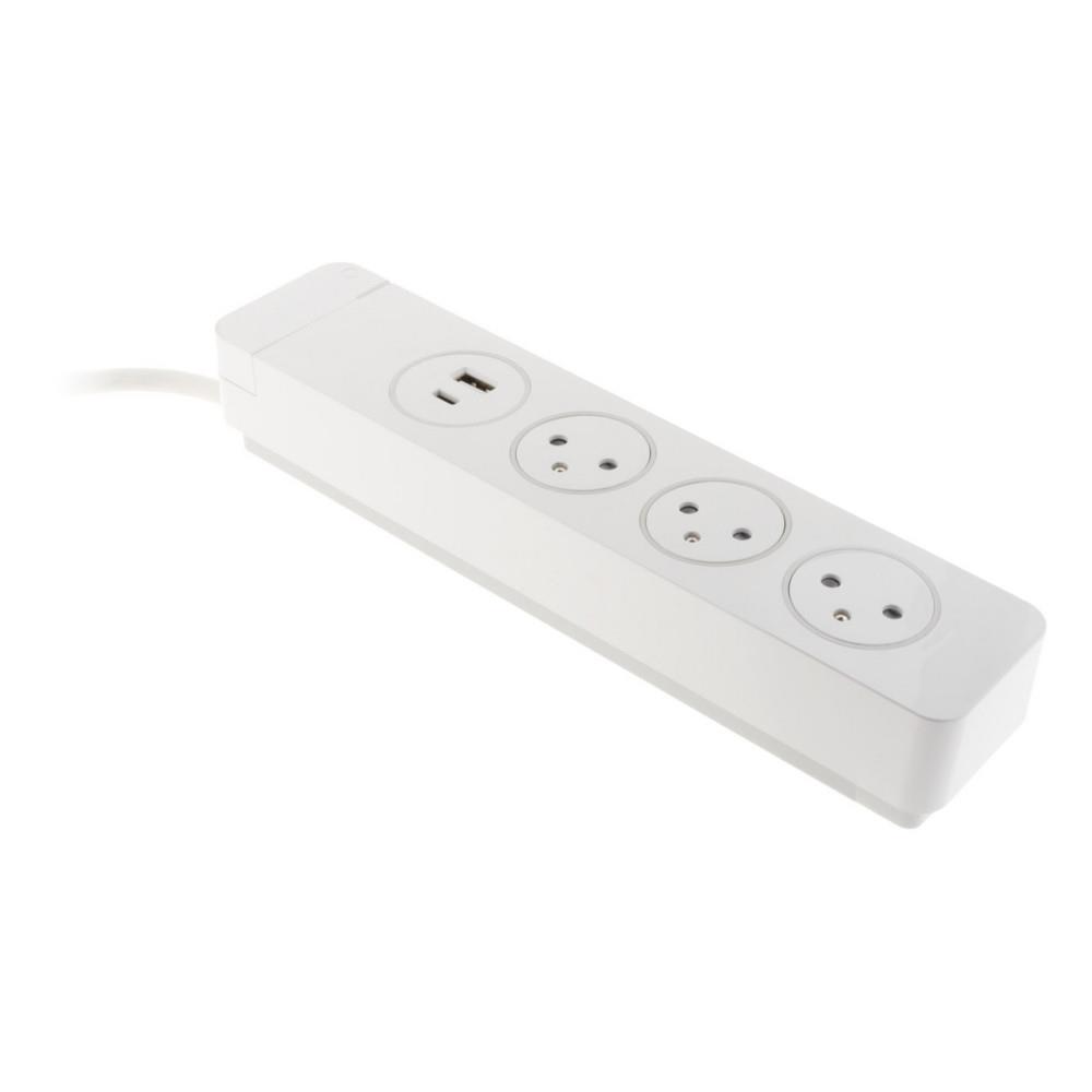 Bloc multiprise Otia Mantea 3 prises secteur avec interrupteur � pied + 1 USB-A et 1 USB-C - 12 W - Blanc