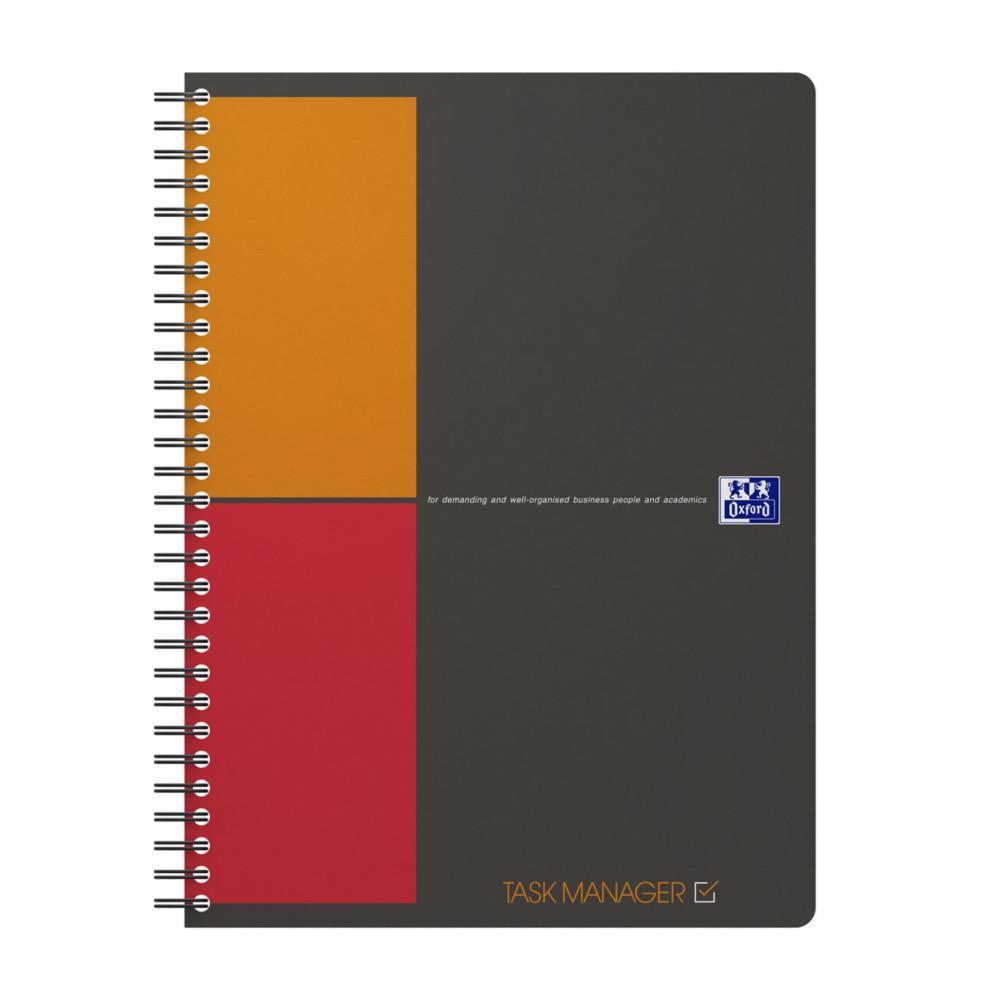 Cahier � spirale Oxford Task Manager Organiser Notebook B5 - 19,9 x 25 cm - 80 g - 160 pages - Reliure int�grale - Gris