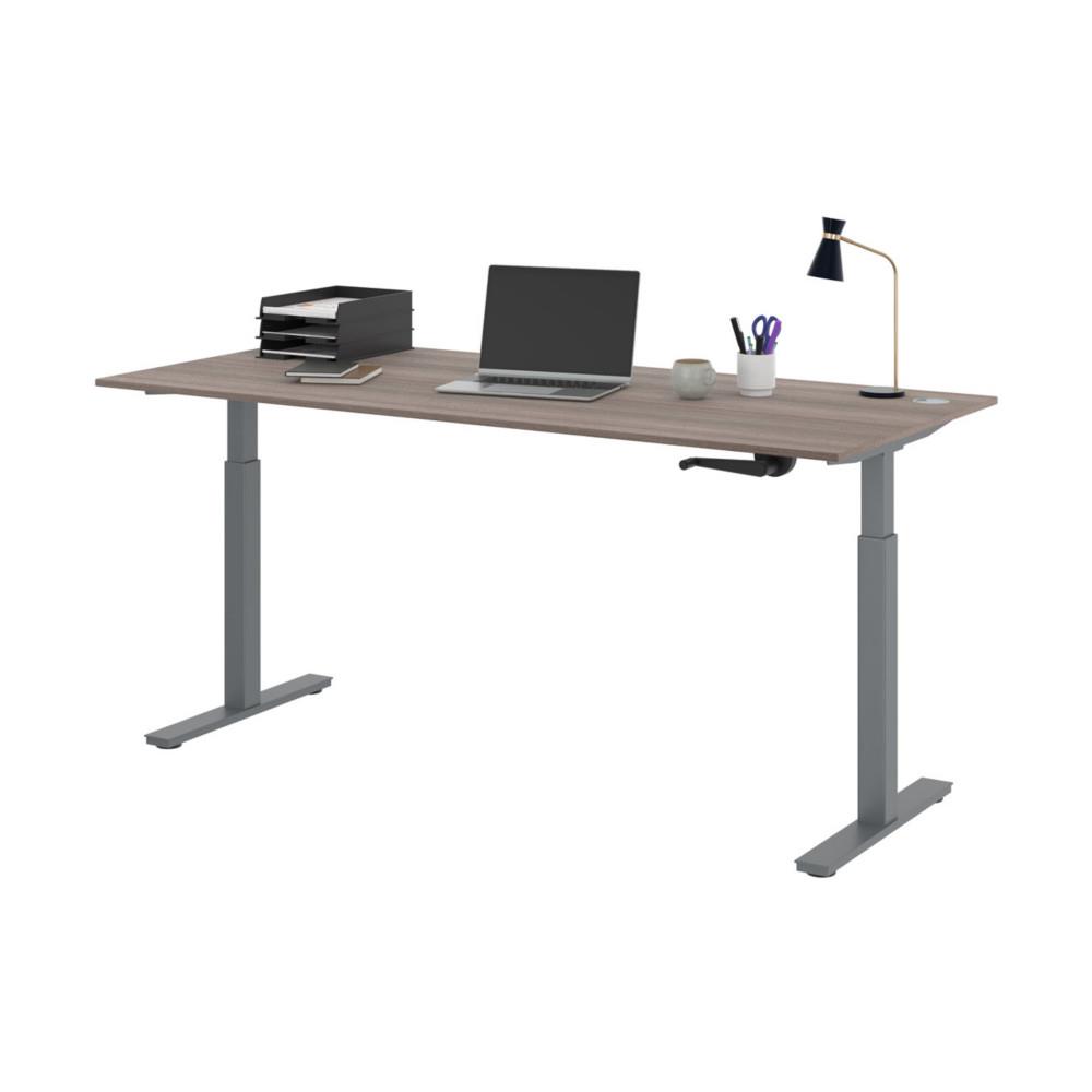 Bureau Assis-Debout Nova � Manivelle L.180 x P.80 cm - Plateau avec Obturateurs C�dre - Pieds m�tal Gris