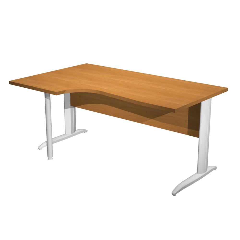 Bureau d'angle compact retour � gauche Pulse M�tal - L160 x P100 cm - Plateau Aulne - Pieds L Blanc