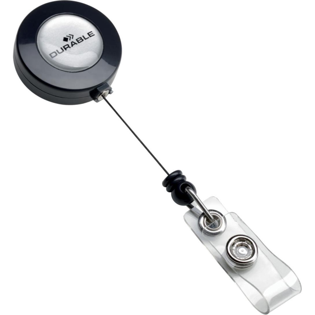 Enrouleur pour badge - gris fonc - cordon 80 cm - boite de 10