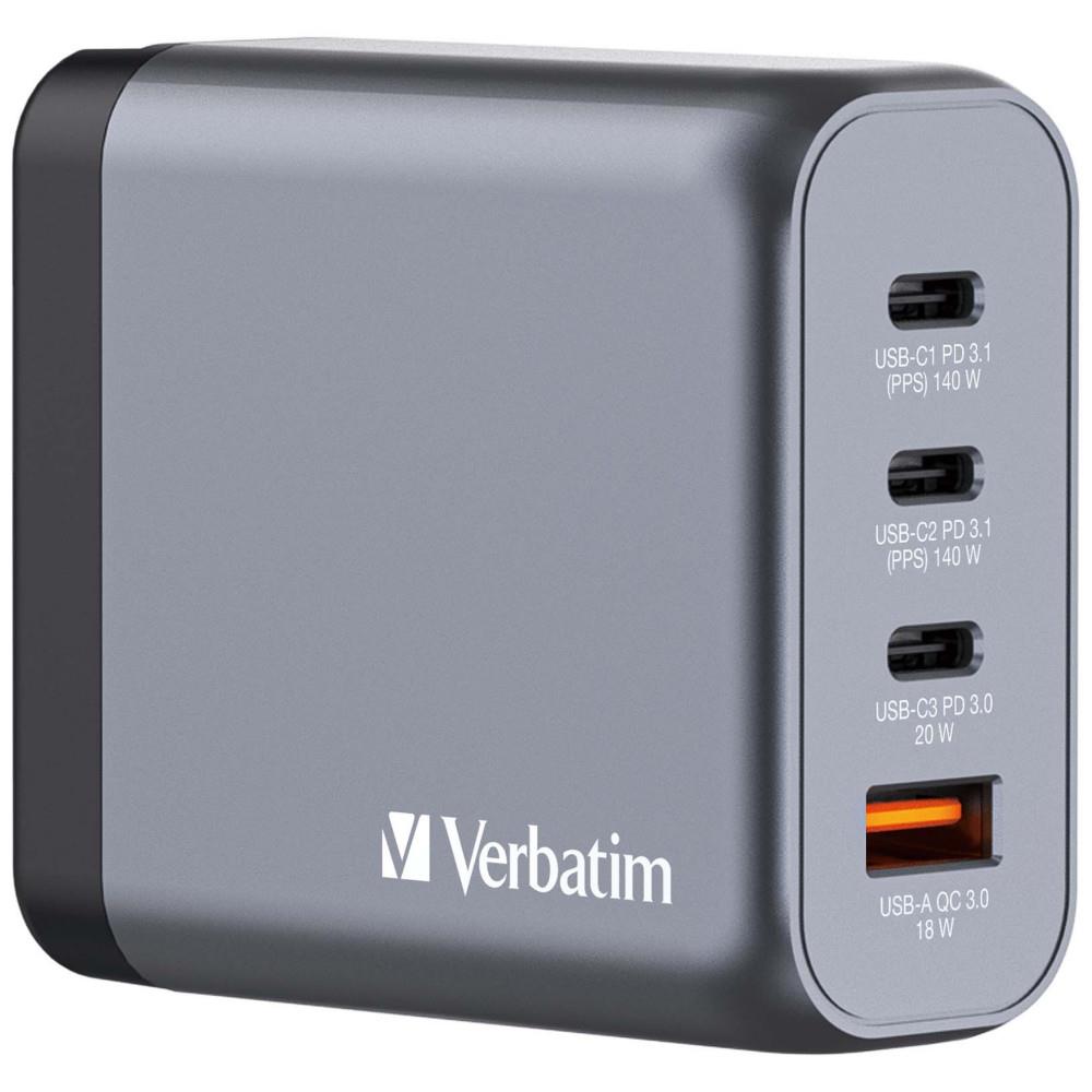 Chargeur secteur 4 ports Verbatim - 1x USB-A et 3x USB-C Quick Charge Power Delivery 140W - Noir