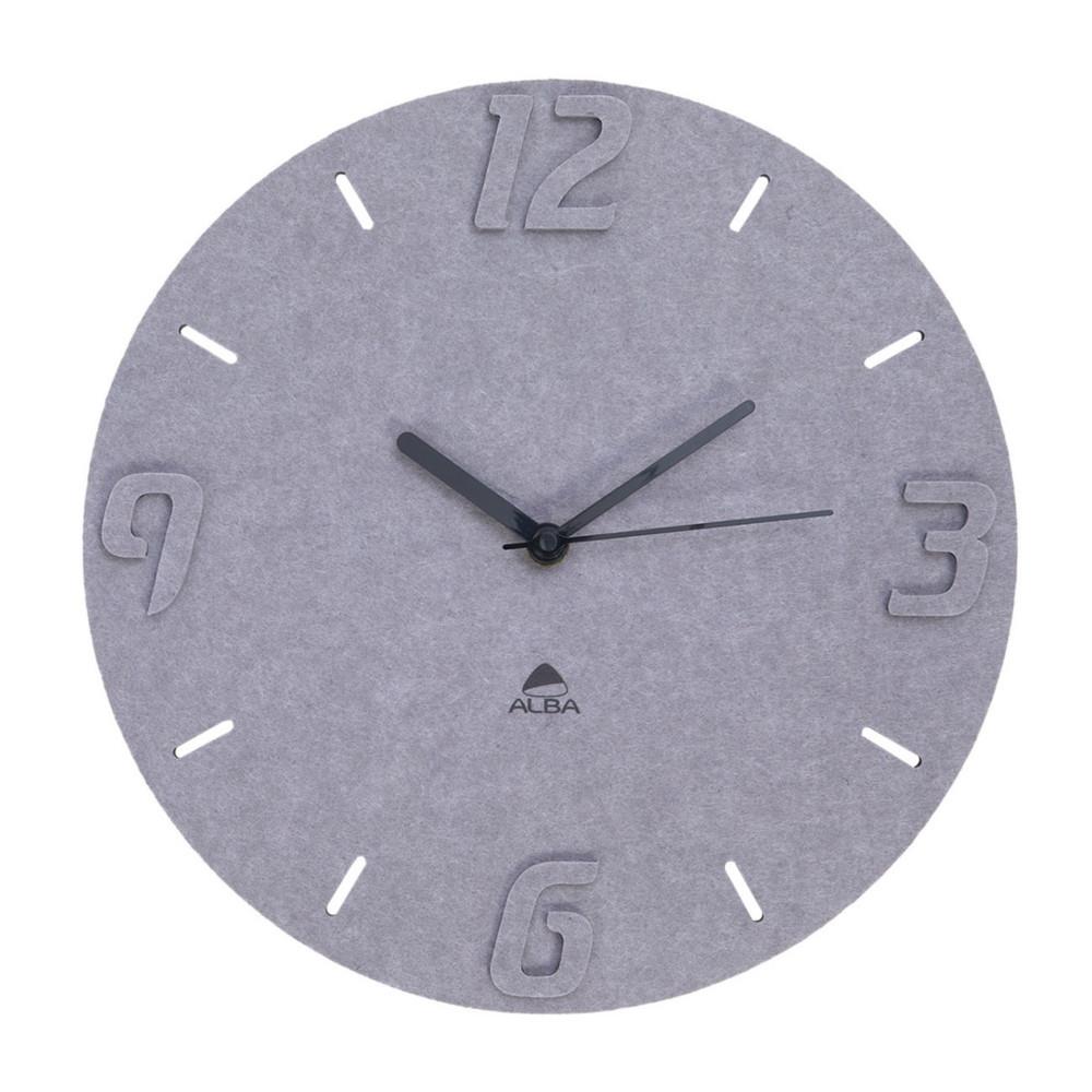 Horloge murale silencieuse Horpet en PET 100% recyl avec chiffre en relief - Diamtre 30 cm - Gris