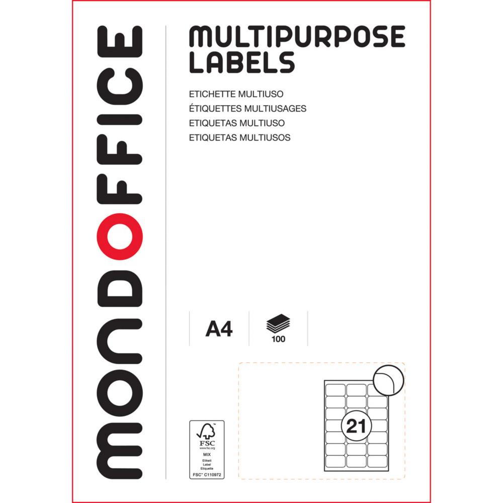 Etiquettes blanches Mondoffice multi-usages 63,5 x 38,1 mm - Bords ronds - Boite de 2100