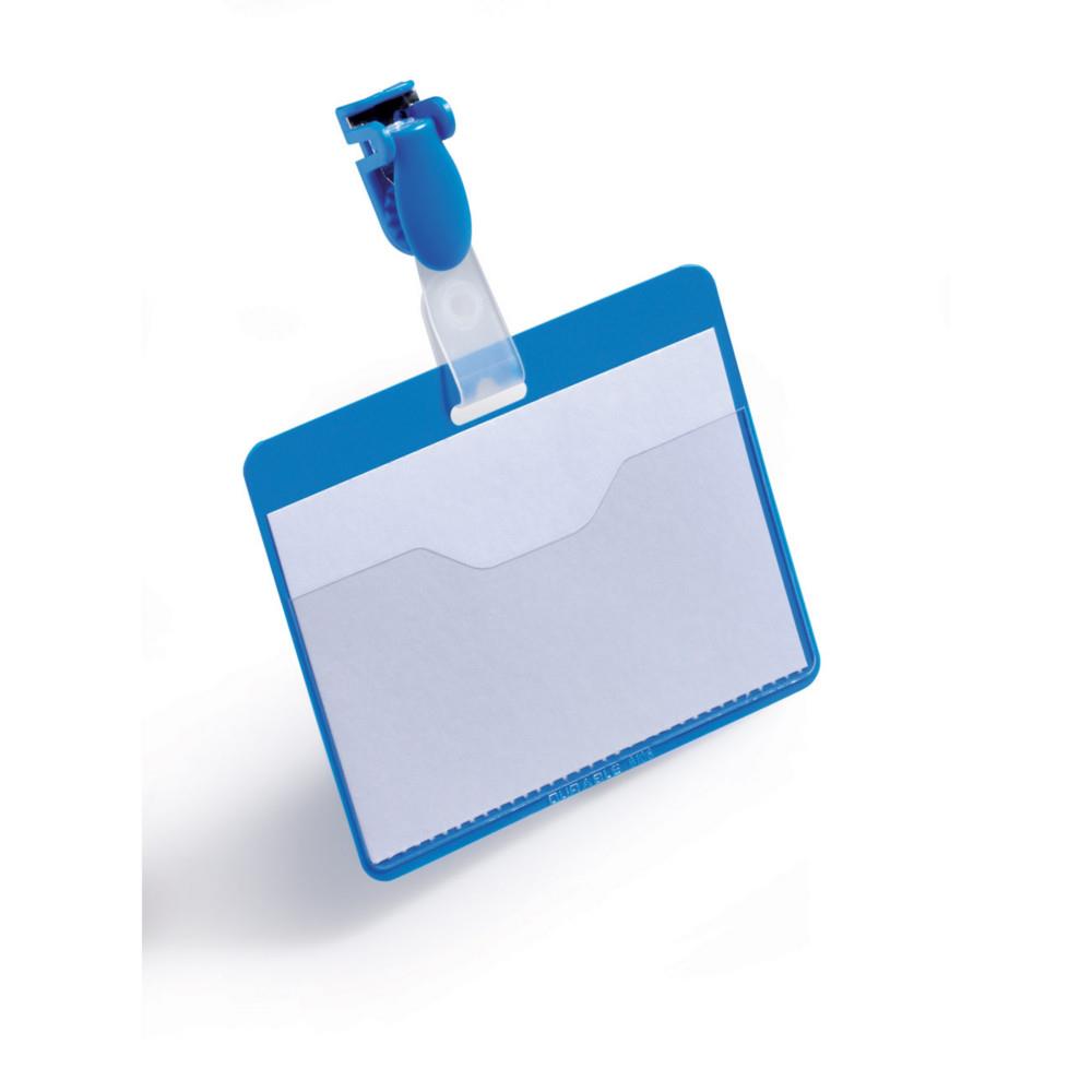 Pochette Porte-Badge Durable ouvert 6 x 9 cm avec clip rotatif - Bo�te de 25 - Bleu