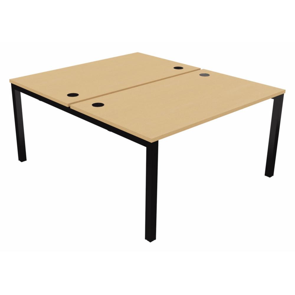 Bureau bench 2 postes Osmose dpart L140 x P163 cm Plateaux Htre Pieds mtal Noir