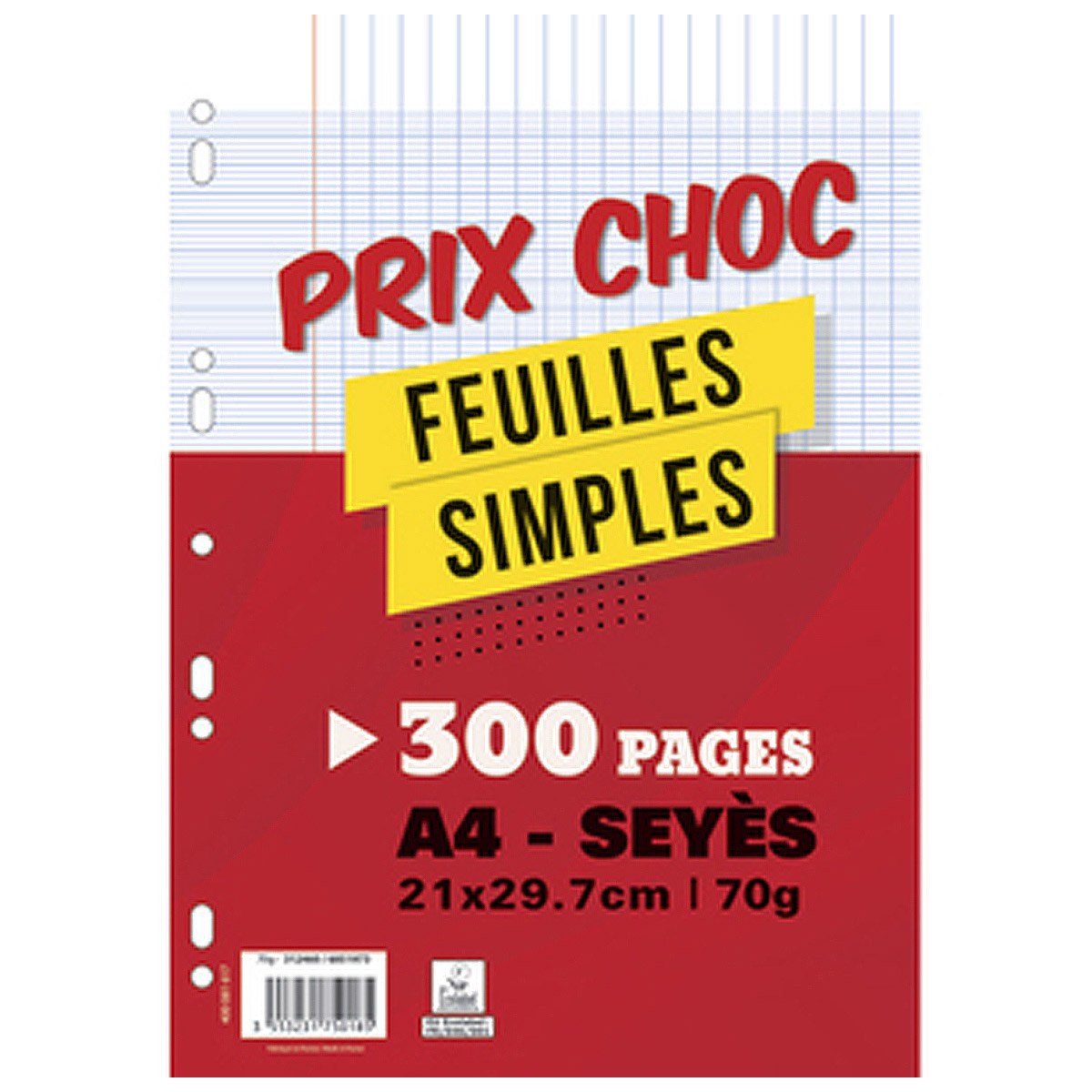 Pages feuillets mobiles - 70 g - A4 - grands carreaux - 200 + 100 gratuites
