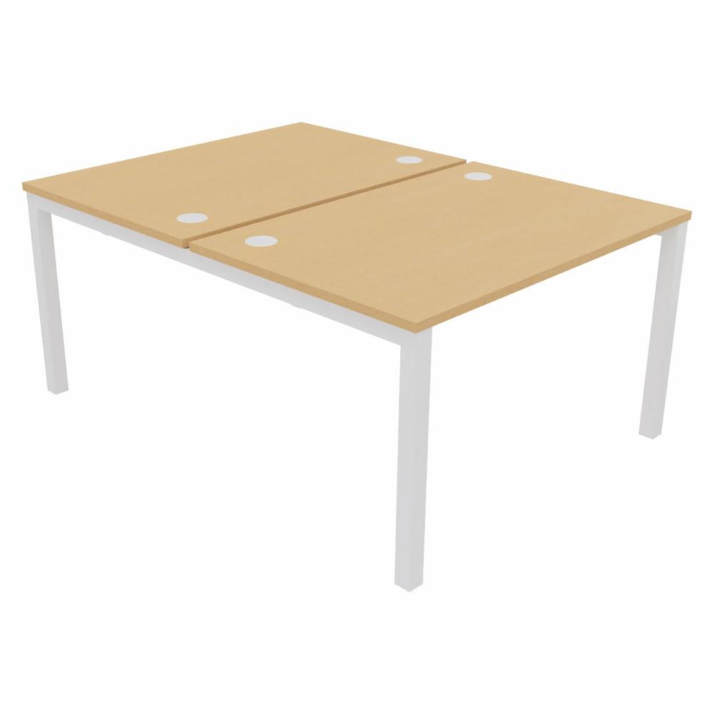 Bureau bench 2 postes Osmose d�part L120 x P163 cm Plateaux H�tre Pieds m�tal Blanc