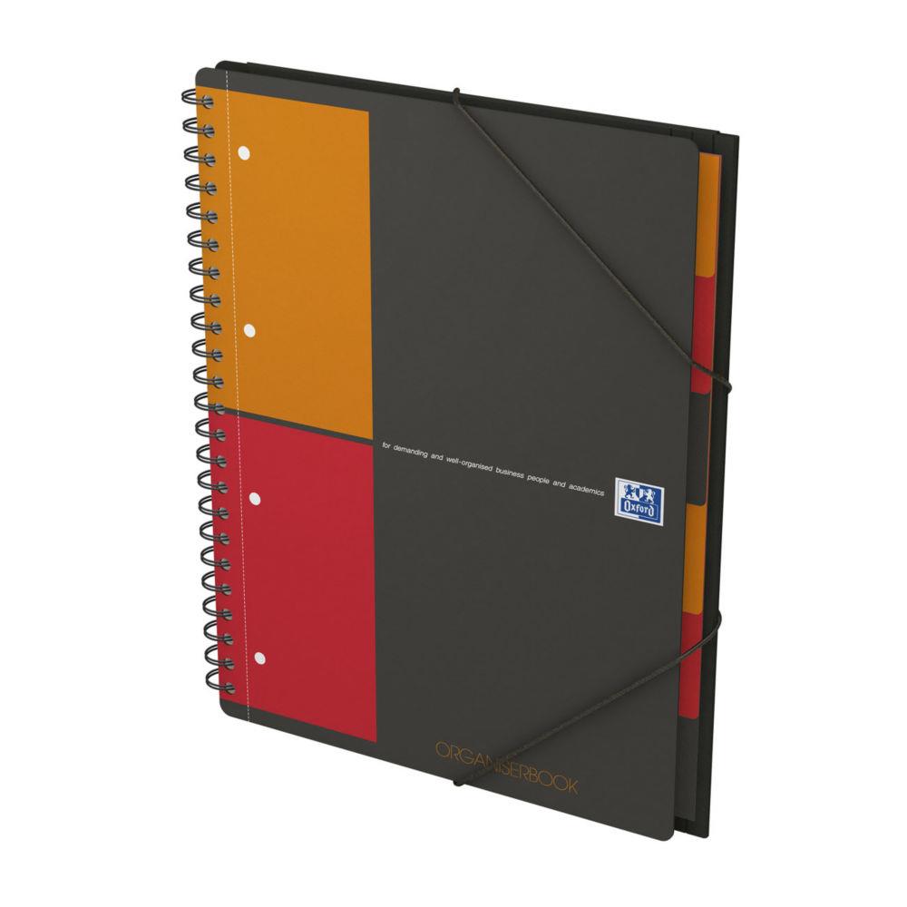 Cahier trieur Oxford Organiserbook - reliure spirales - A4+ - 180 pages - petits carreaux - feuilles perfores dtachables - trieur 6 touches