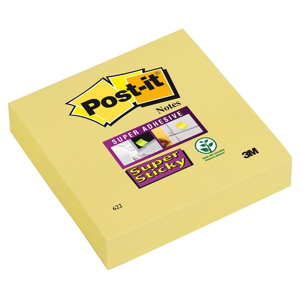 Blocs notes Post-it Super Sticky - 76 x 76 mm - jaune - pack de 24