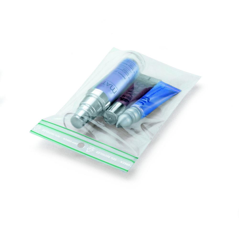 Sachet plastique recycl  fermeture zip Raja - 4 x 6 cm - paisseur 60 microns - transparent - carton de 1000