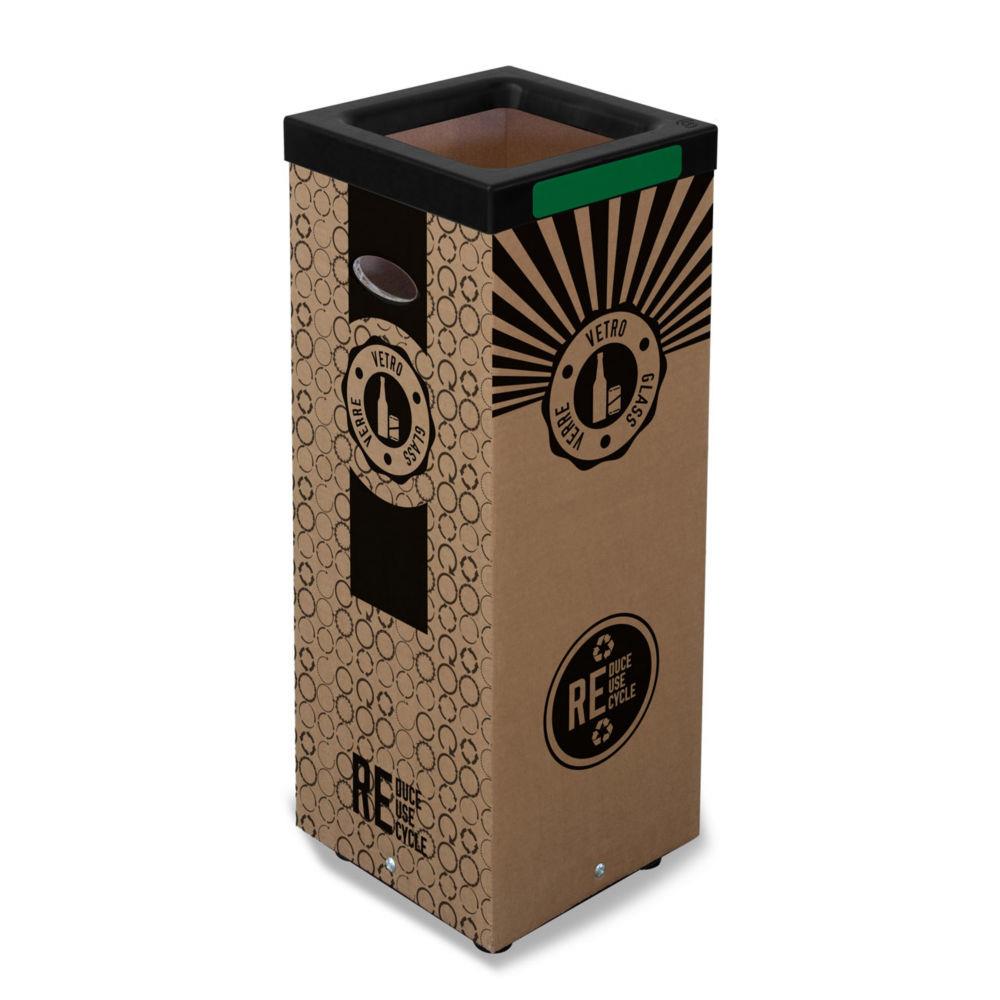 Poubelle de tri slectif Stil Casa - en carton - pour le recyclage du verre - 60 litres - couvercle mtal vert