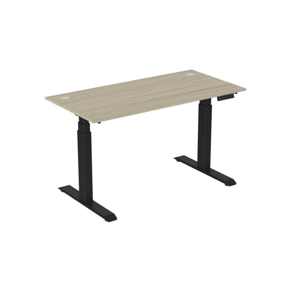 Bureau �lectrique hauteur r�glable Nova L160 cm plateau Ch�ne - pieds m�tal Noir