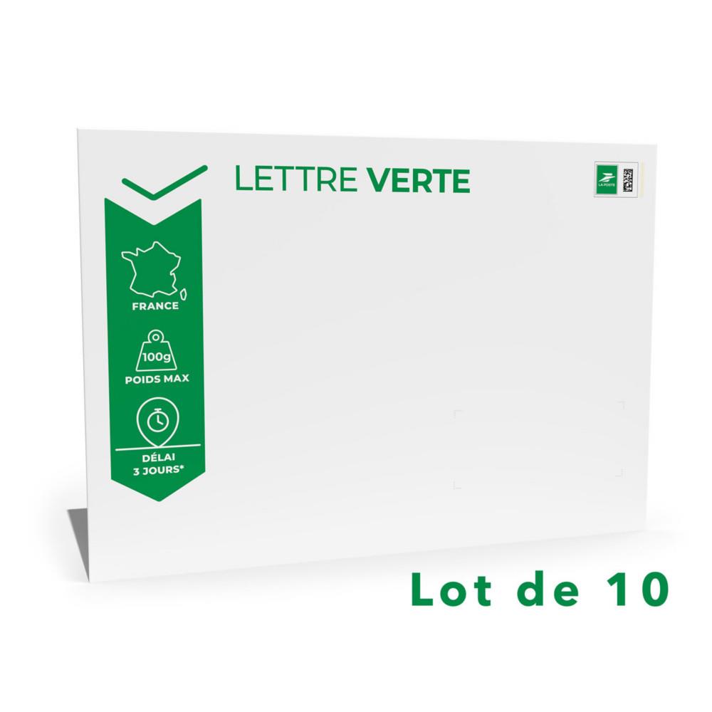 Enveloppe Pr�t La Poste � Poster et d�j� timbr� - Lettre verte 100g - 110 x 220 mm -C4 - Sans fen�tre - Lot de 10