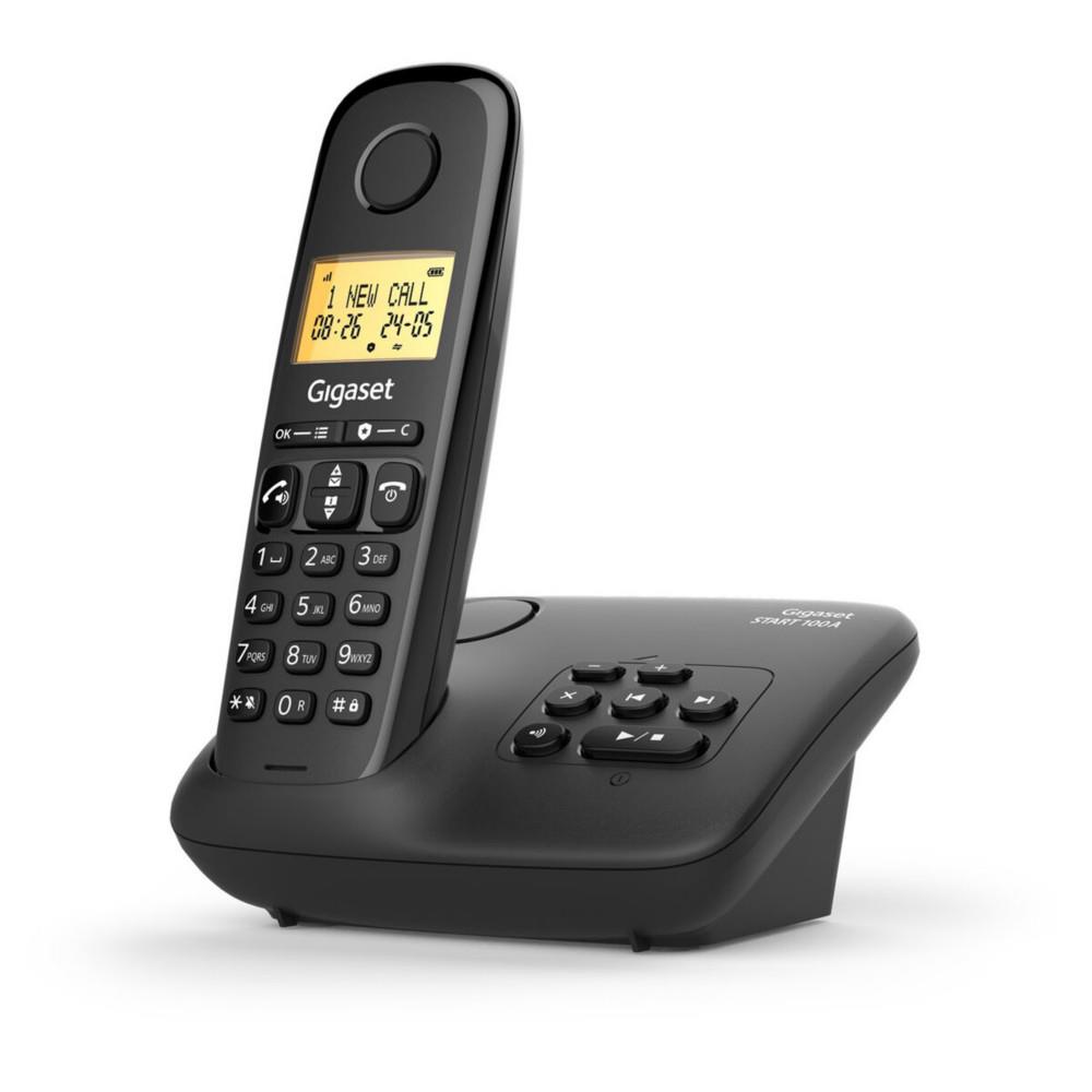 T�l�phone sans fil Gigaset DECT Basic 100A solo - R�pondeur + Fonction mains libres - Noir