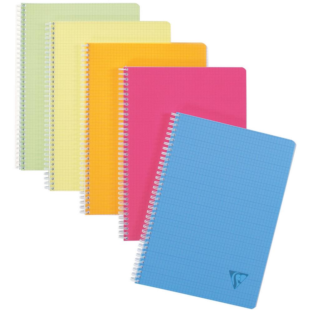 Cahier Clairefontaine Linicolor Fresh - reliure spirales - A4 - 180 pages - petits carreaux - couvertures polypro assorties
