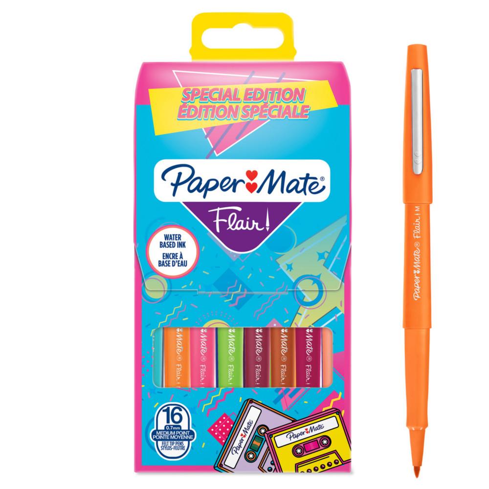 Stylo feutre  capuchon Paper Mate Flair Original pointe moyenne 0,7 mm - Pochette 16 couleurs Rtro
